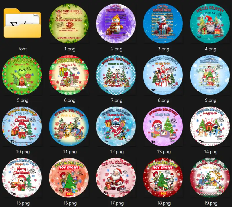 Esferas navideñas sublimación caricaturas 20 diseños png