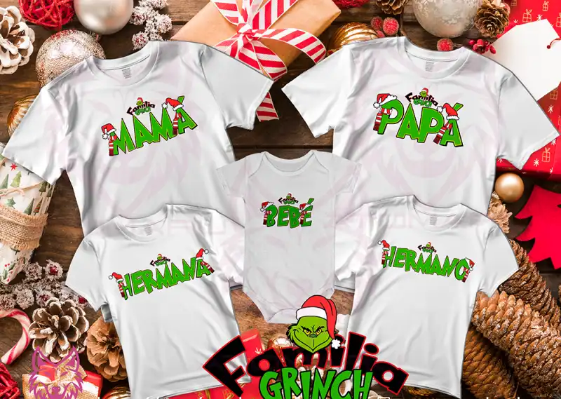 Familia Grinch 8 diseños navideños png sublimacion DTF