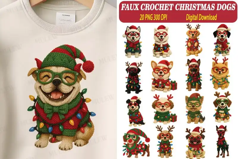 Perros Cachorros tejido Chrochet navideño 20 png
