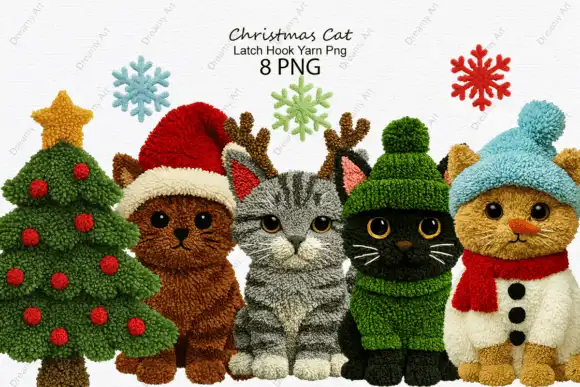 Gatitos Navideño estilo alfombra tejido png