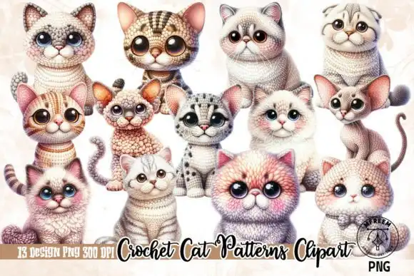 Gatitos estilo crochet  13 diseños png