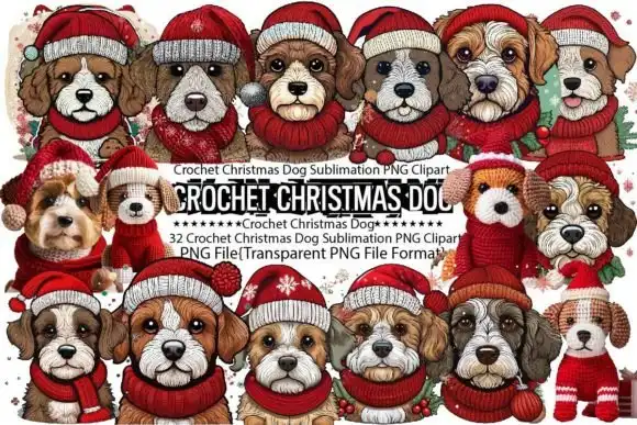 Perros Cachorros tejido Crochet navideño 32 png