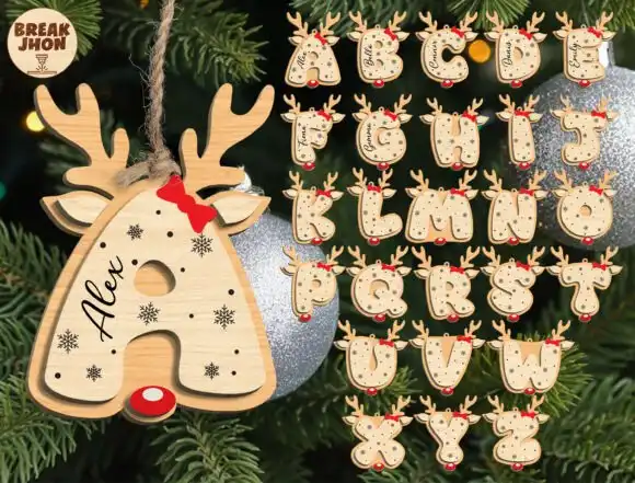 Alfabeto Abecedario Reno navidad corte laser