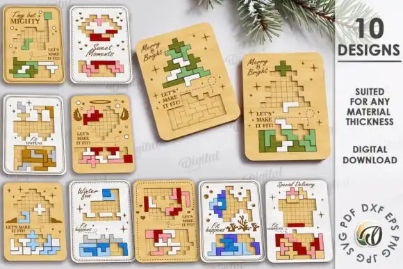 Tetris Navidad Juego Puzzle Corte laser