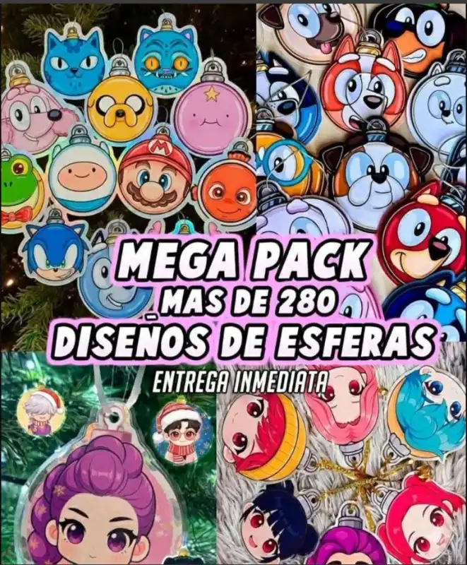 280 esferas navideñas Mario, Hunxtrix, Princesas, Bluey-Sonic png