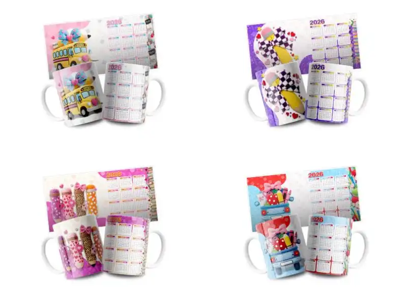 4 plantillas calendarios 2026 maestras estilo crochet tazas