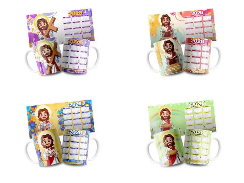 4 plantillas tazas calendarios 2026 Jesus editables