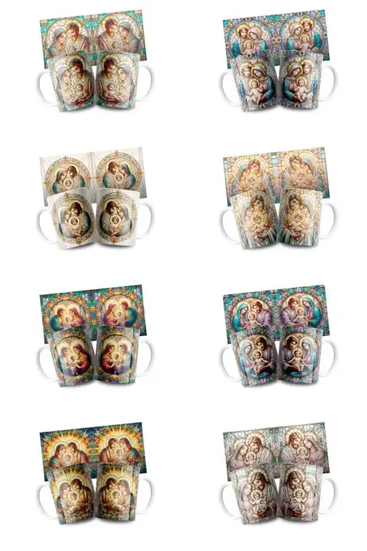 8 Plantilla Taza Pesebre vitral png psd photoshop sublimar vitral