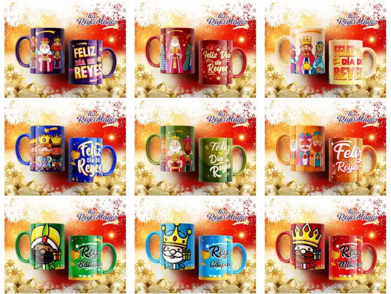 9 plantillas dia de reyes magos sublimacion tazas editables