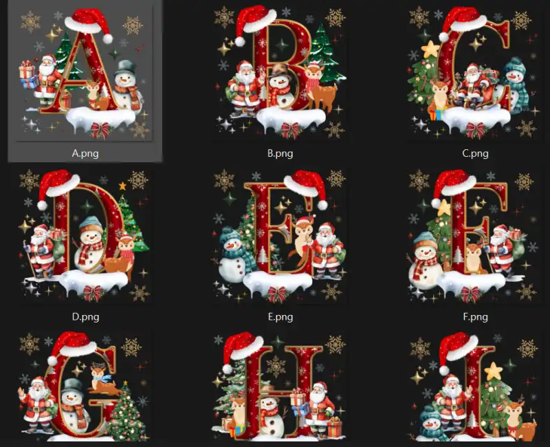 alfabeto navideño y personajes abecedario png
