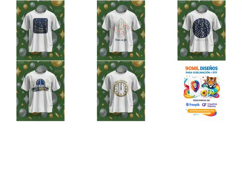 AÑO NUEVO PLAYERAS 15 DISEÑOS PNG SUBLIMACION