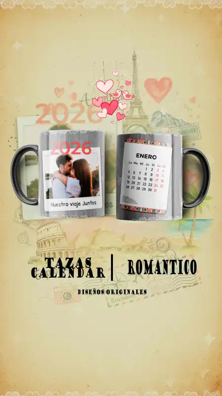 Calendarios 2026 Novios Enamorados 11 plantillas editables tazas