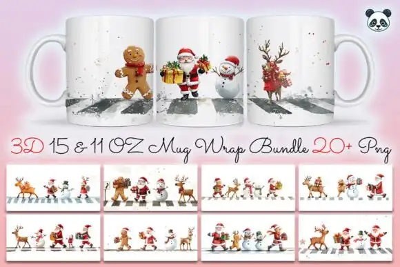 20 diseños santa y sus amigos caminado tazas plantillas