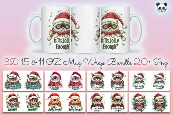 Gatitos Navideños 20 plantillas tazas 11 oz 15 oz