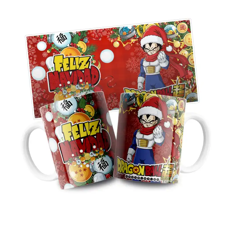 Goku Vegeta Navidad 4 plantilla tazas editables psd
