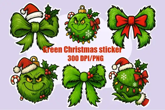 Moños y esferas Grinch 6 Diseños PNG
