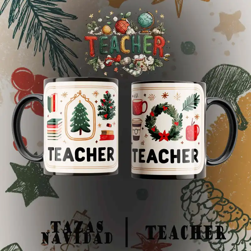 Plantillas Navidad Maestro profesor 12 diseños tazas