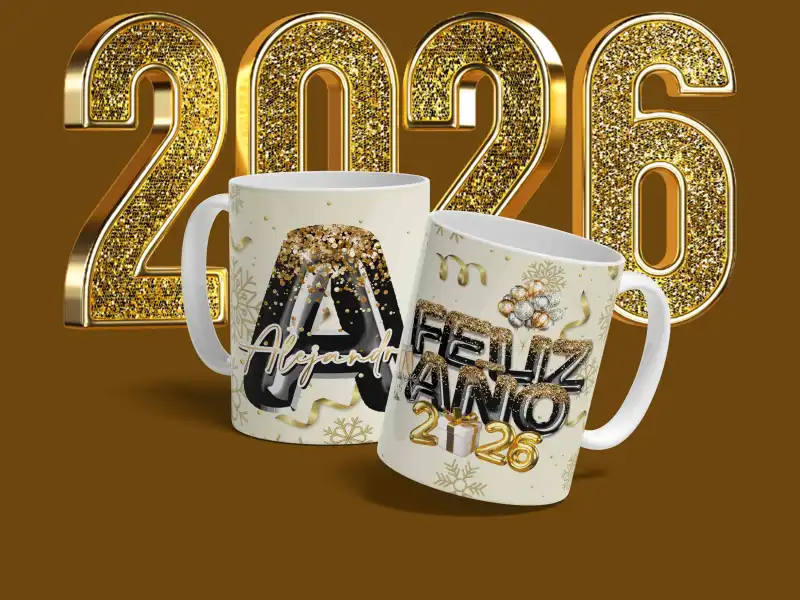 plantillas tazas año nuevo letras alfabeto 2026