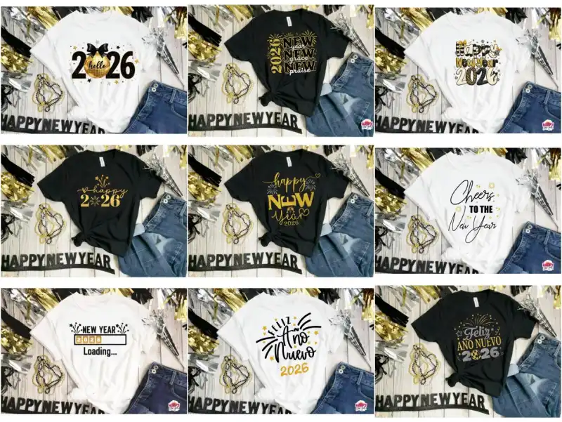 PLAYERAS AÑO NUEVO 2026 - 50 vectores pdf svg