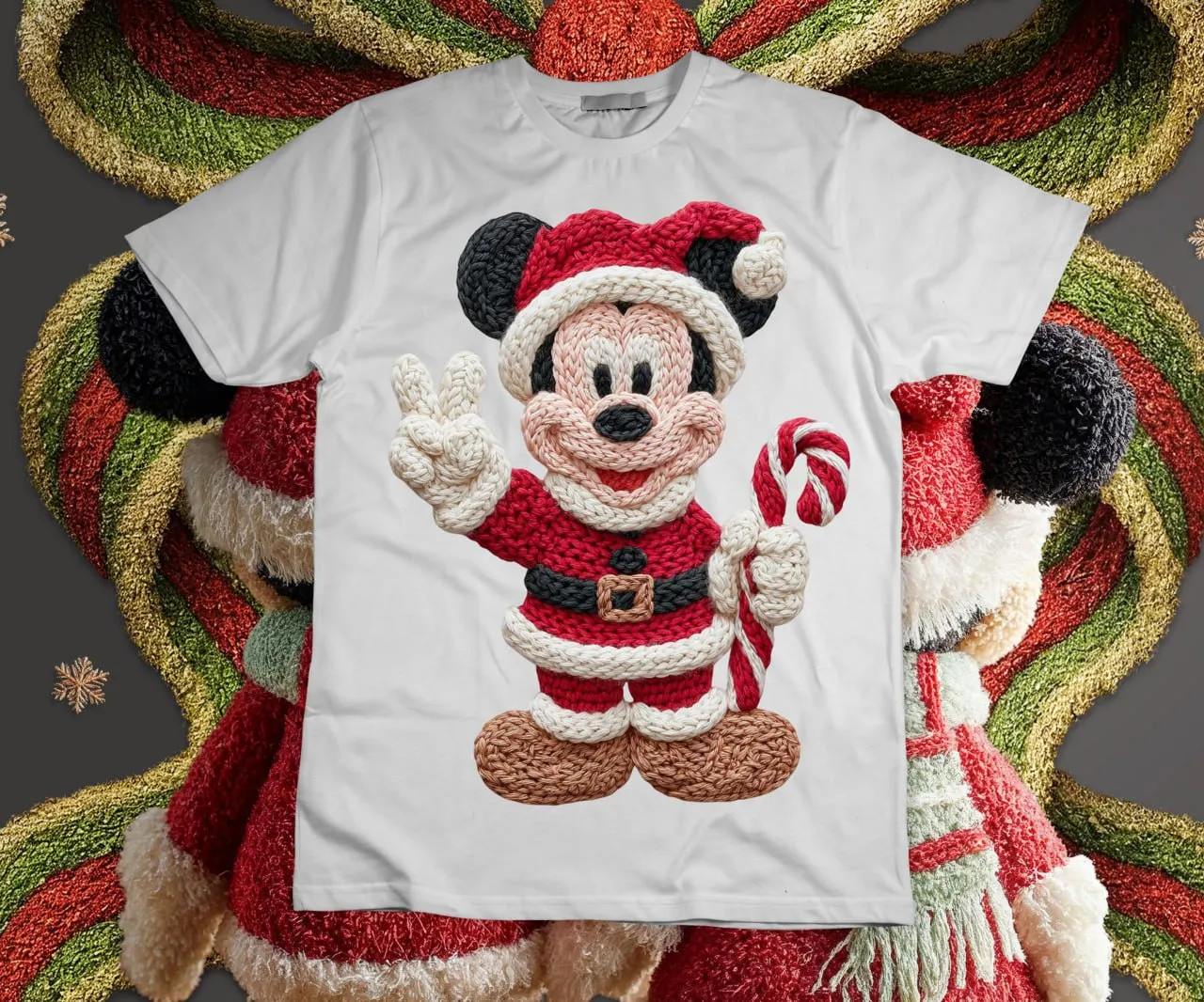 Mickey Minnie Efecto tejido bordar png navideño