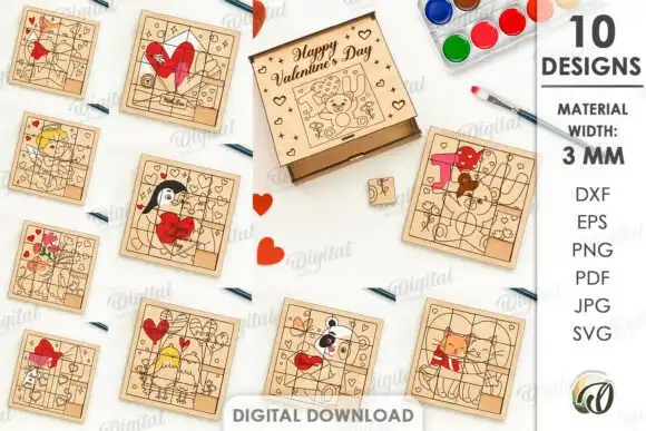 10 puzzles San Valentin juegos corte laser