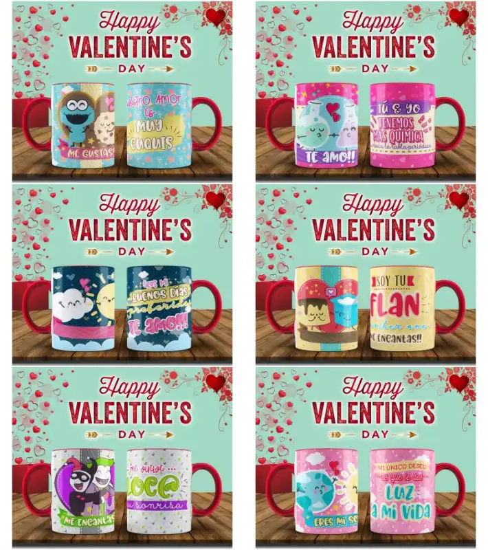 11 hermosas plantilla San valentin duos parejas tazas editables