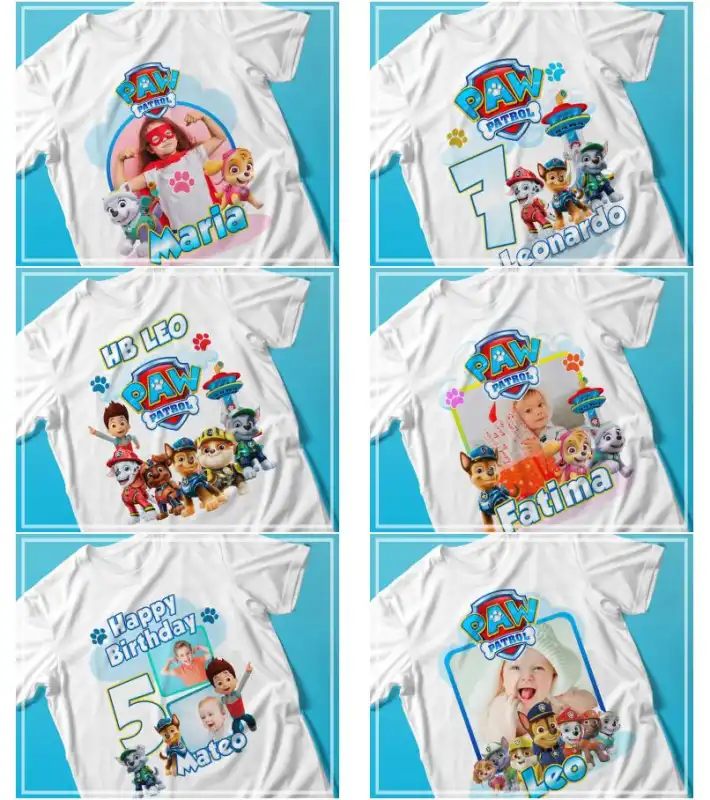 12 plantillas cumpleaños paw patrol editables playeras