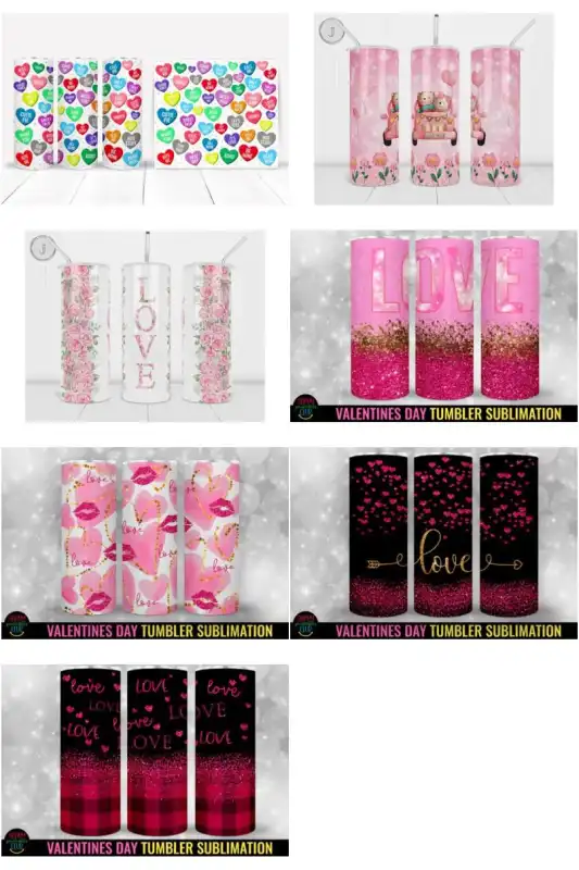 7 diseños tumbler san valentin corazones sublimar