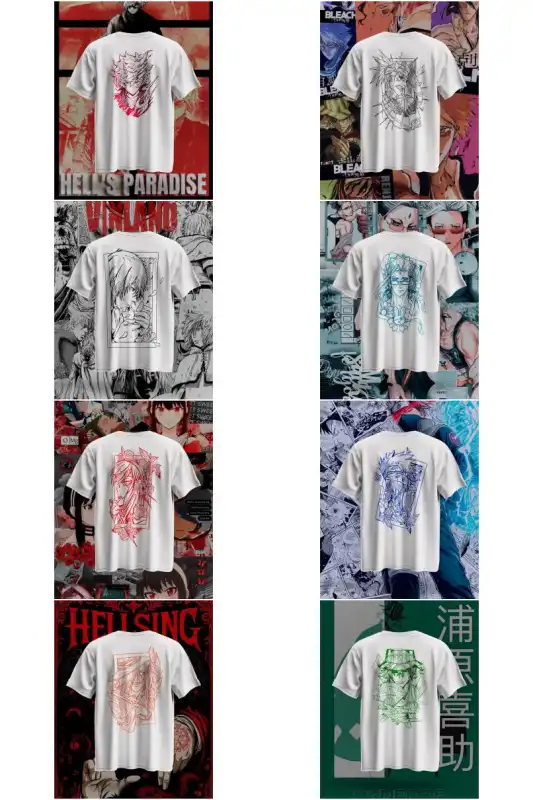 8 diseños estilo trazo animes playeras png