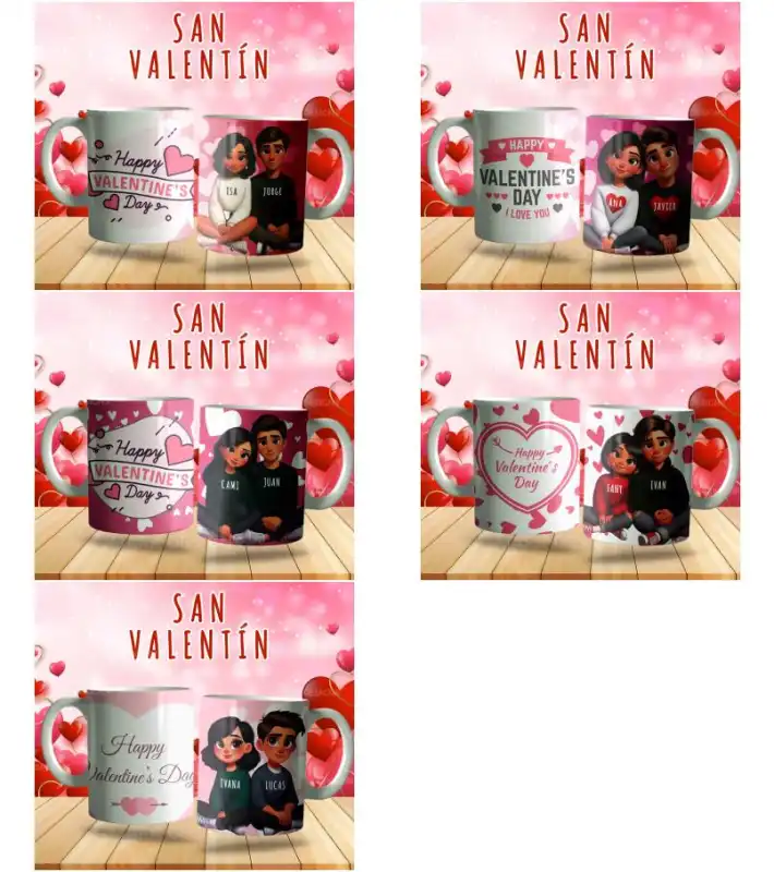5 plantillas parejas novios san valentin estilo disney tazas
