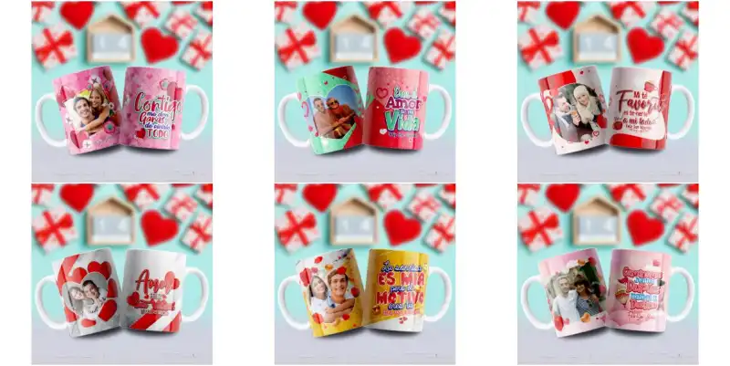 12 plantillas San valentin tazas con foto sublimacion editables