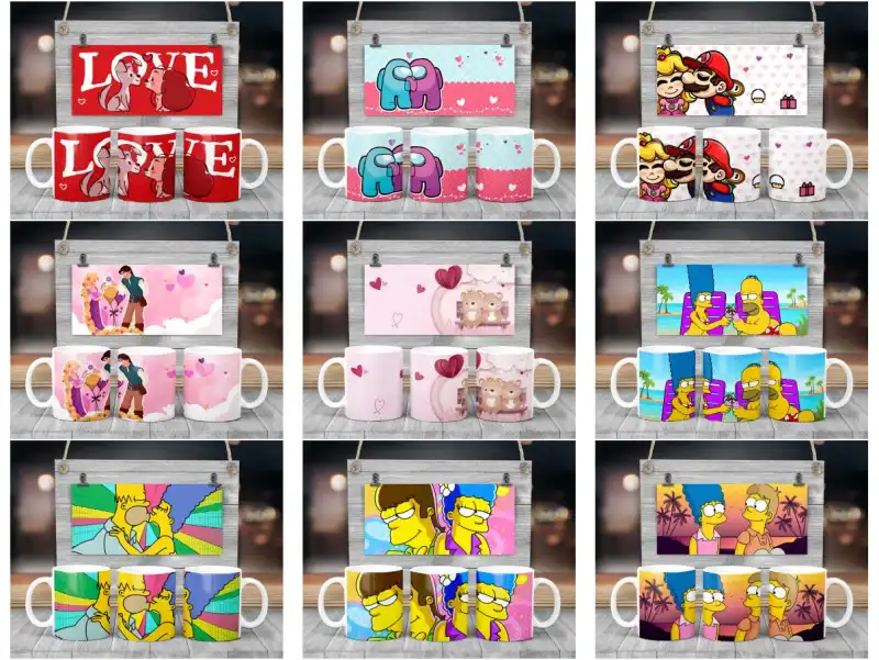 21 plantillas enamorados, mario princesa homero marge mickey tazas
