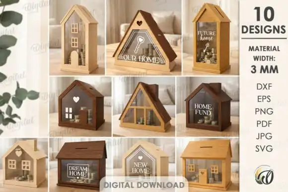 10 alcancias estilo casa corte laser