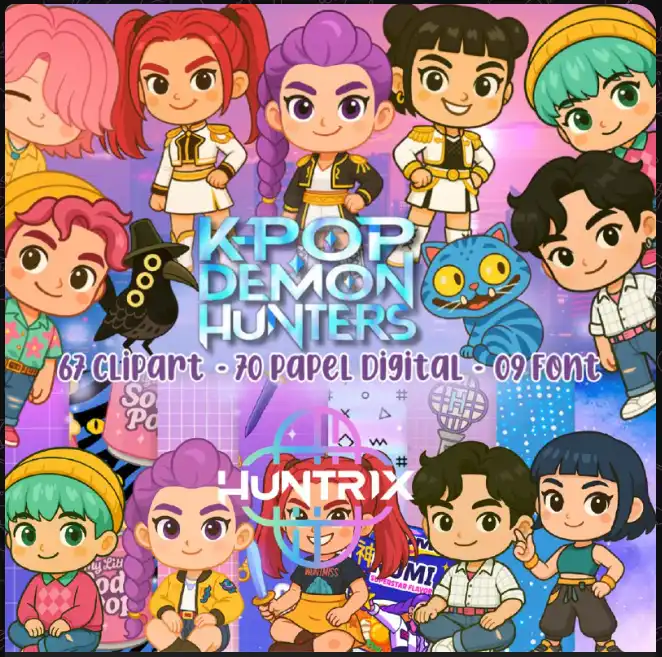K-Pop-Demon-Hunters Kit digital Clipart 140 diseños