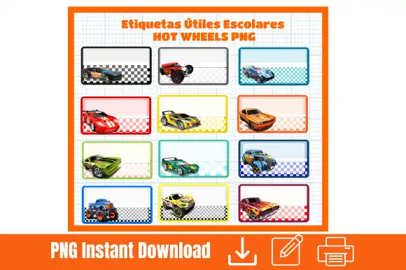14 PLANTILLAS etiquetas escolares horarios hot Wheels PNG