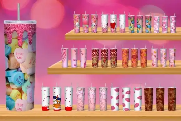 24 DISEÑOS PARA TUMBLER SUBLIMACION SAN VALENTIN corazones