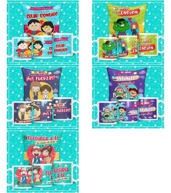 duos parejas novios tazas cojin san valentin super heroes 10 plantillas