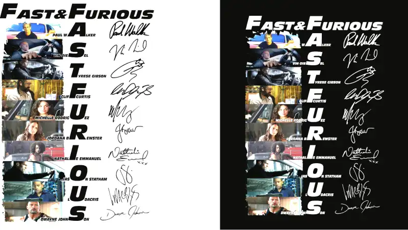 Rapido y furioso fAST &amp; furious firmas autografos dtf sublimacion