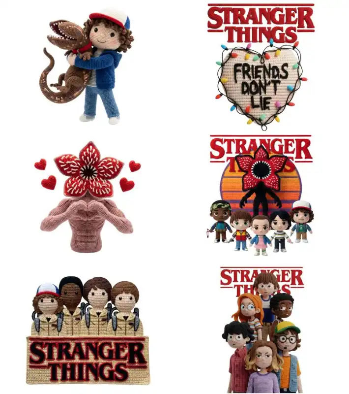 STRANGER THINGS - Efecto tejido crochet 6 diseños png
