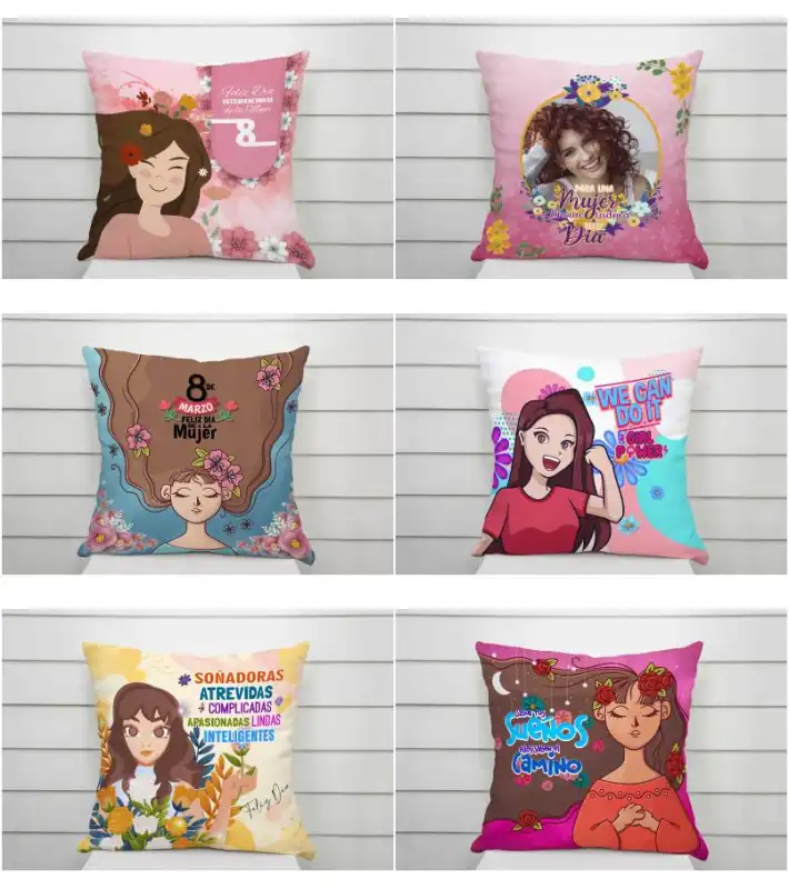 10 plantillas cojines dia de la mujer editable photoshop sublimacion