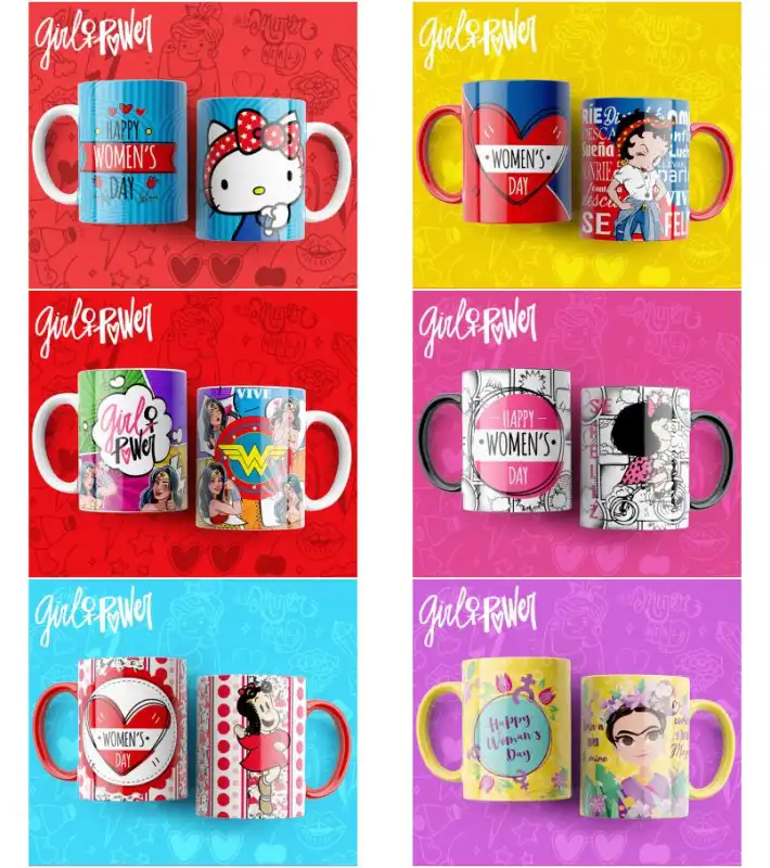 10 plantillas dia de la mujer 8 de marzo tazas editables