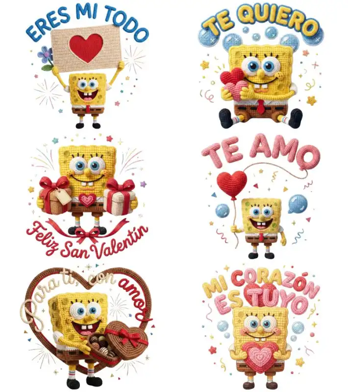 12 diseños bob espojo tejido crochet san valentin png