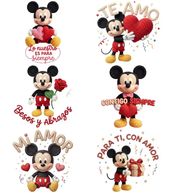12 plantillas crochet tejido mickey mouse san valentin