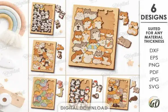 rompecabezas puzzle animales mascotas corte laser 6 diseños