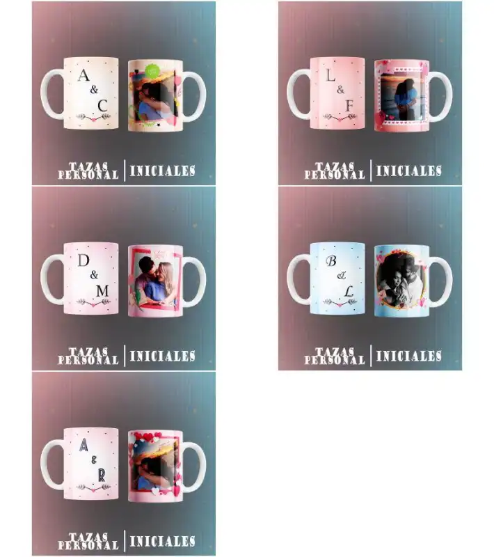 5 plantillas INICIALES CON FOTO PAREJAS san valentin tazas