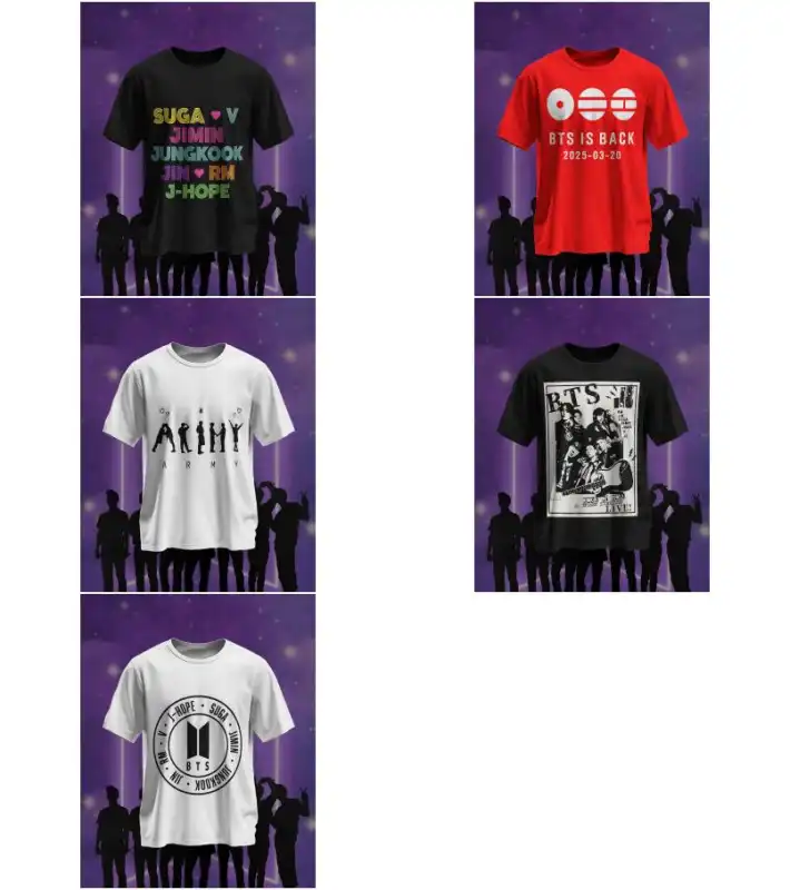 5 plantillas playeras BTS dtf sublimacion k pop