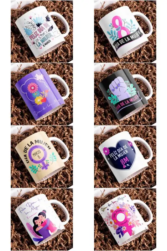 8 plantillas frases dia de la mujer tazas editables psd sublimar