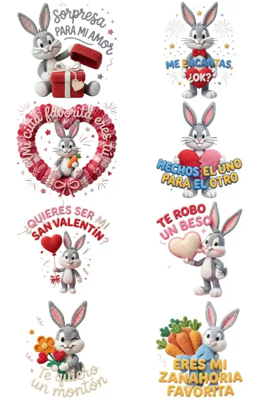 Bugs Bunny - San Valentín tejido crochet 12 diseños