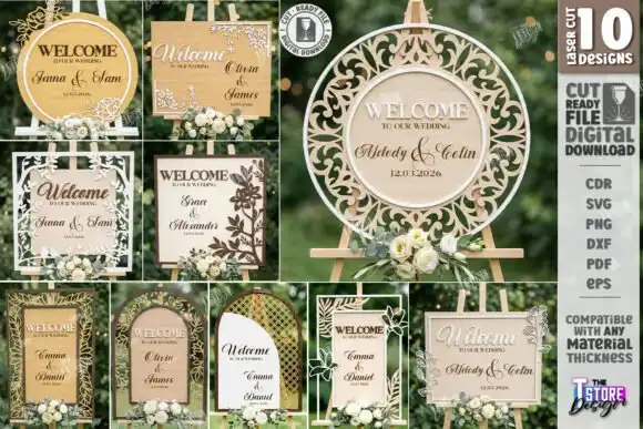 Carteles Letreros Bienvenida Bodas Corte laser 10 diseños