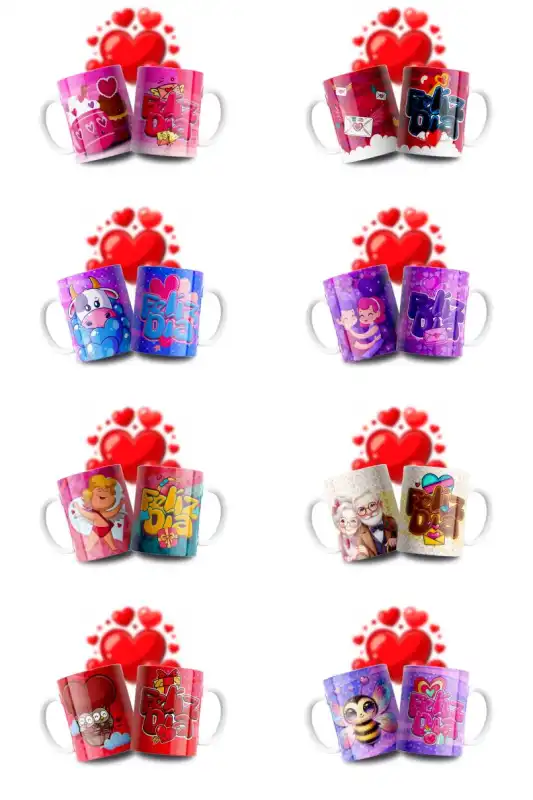 FELIZ DIA 12 plantillas enamorados novios editables tazas